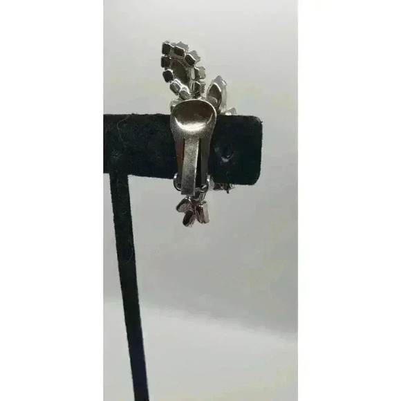 Earrings Rhinestone Climber Big Layered Leaf 3rd Eye Flower Vintage Statement - Picture 6 of 9